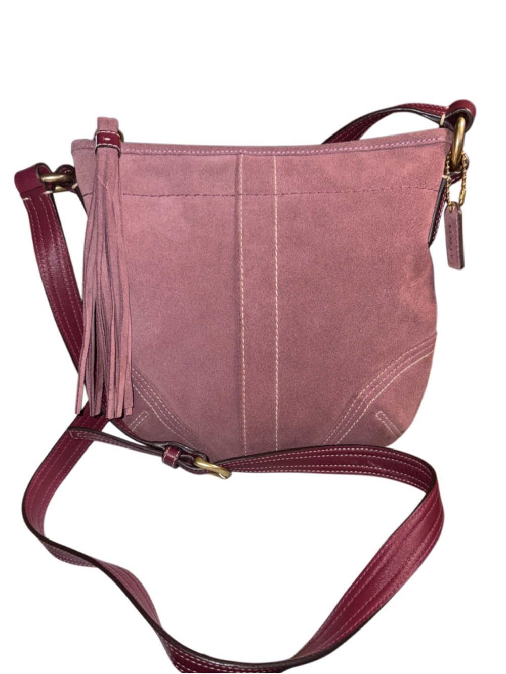 Coach Vintage 2005 Soho Suede Swing Pack in Dusty Rose with Burgundy Strap